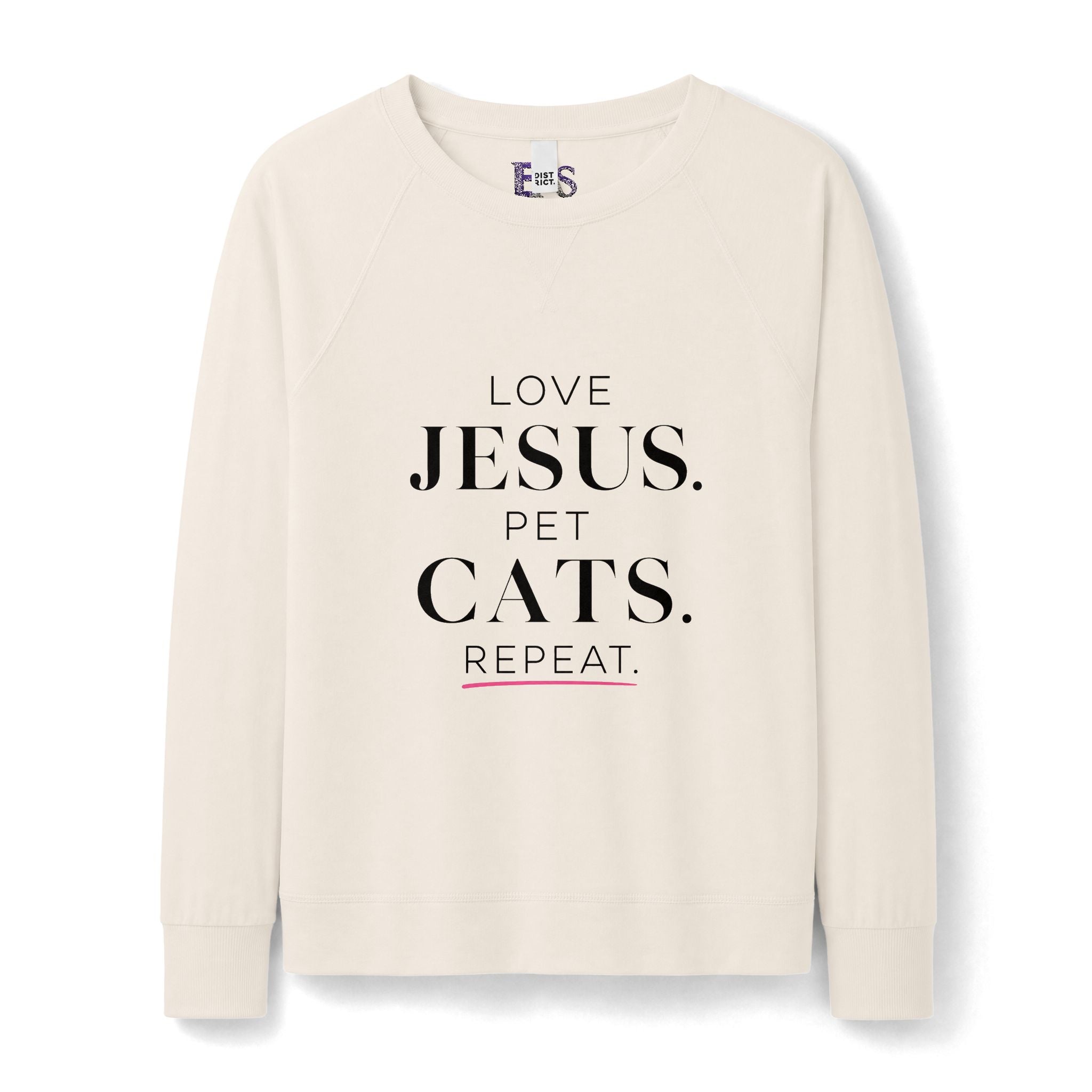 Love Jesus. Pet Cats. Repeat. Lightweight Crewneck Sweatshirt
