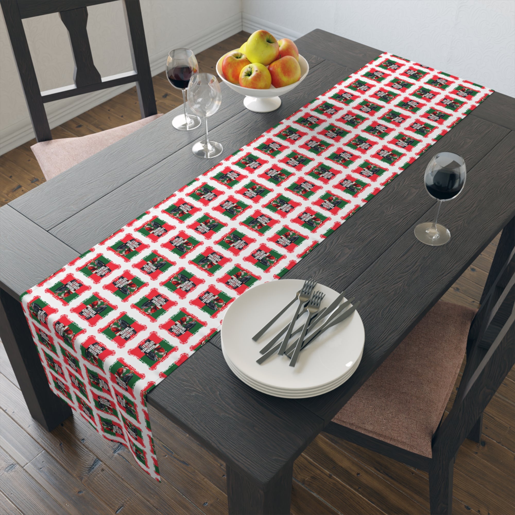 Festive Santa Trump Table Runner for Holidays | Christmas Table Decor