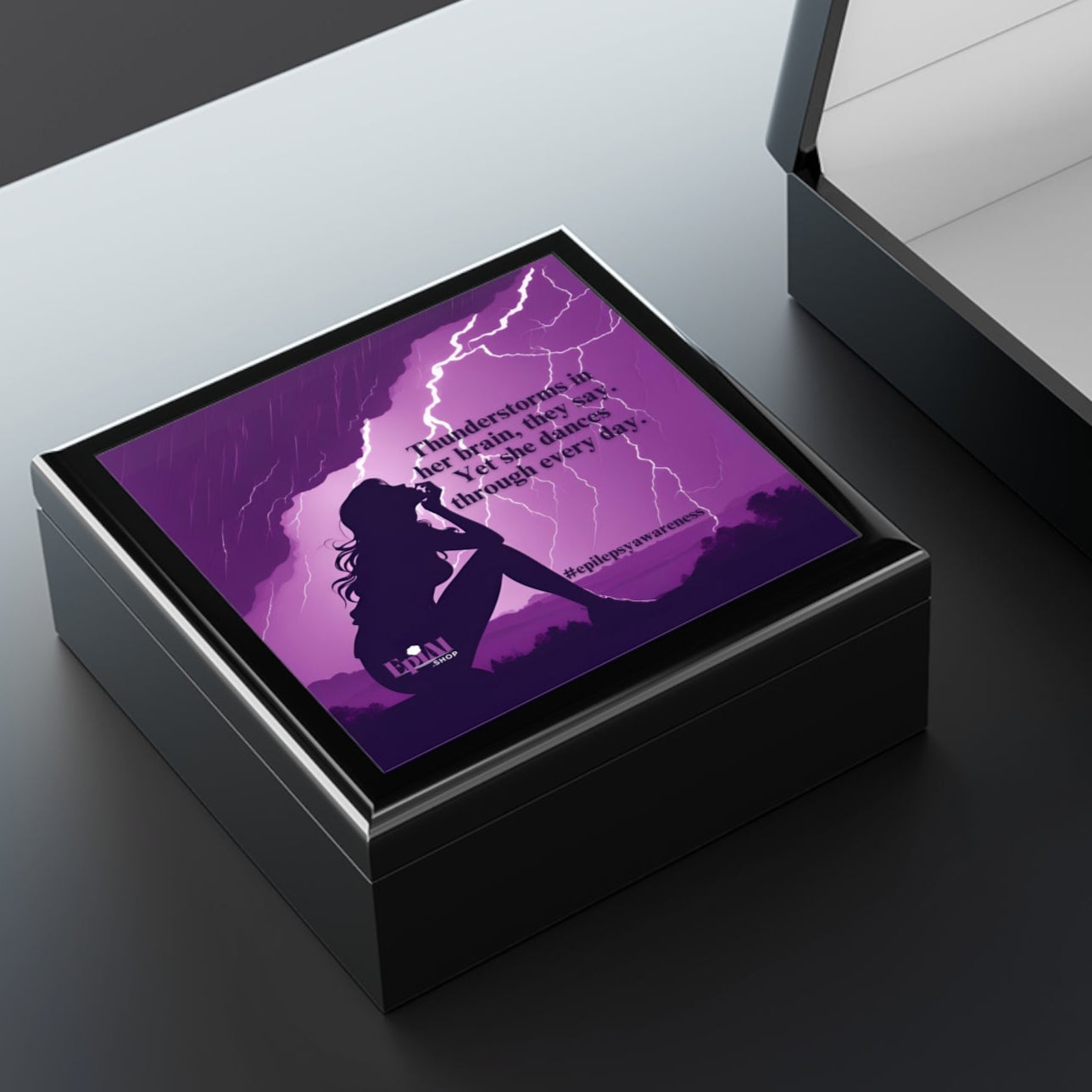 Empowered Jewelry Box – Thunderstorms in Her Brain Design for Epilepsy Awareness