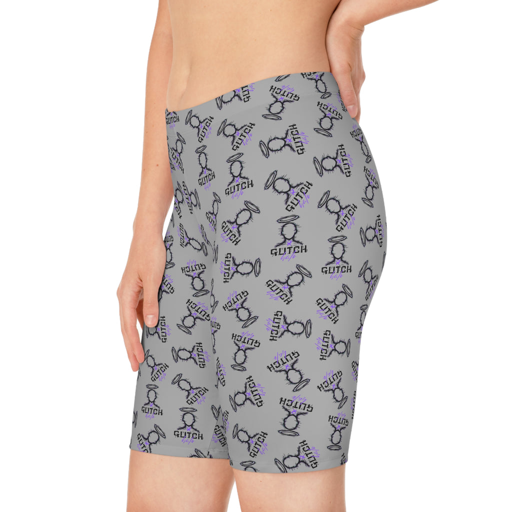 Glitch Pattern Women's Bike Shorts — All-Over Print Tech Cycling Shorts