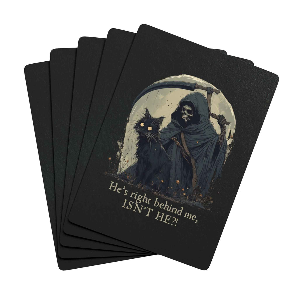 “He’s Right Behind Me, Isn’t He?” Black Cat Poker Playing Cards – Whimsical Dark Art Deck