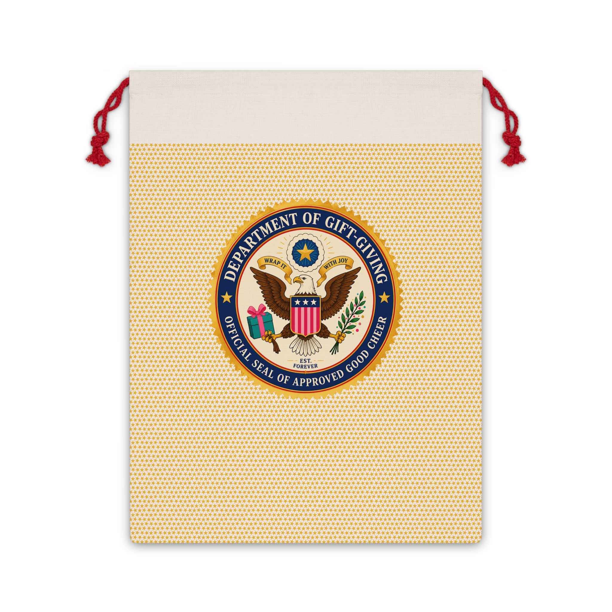 Department of Gift-Giving Drawstring Gift Bag | Faux Government Seal Reusable Gift Sack