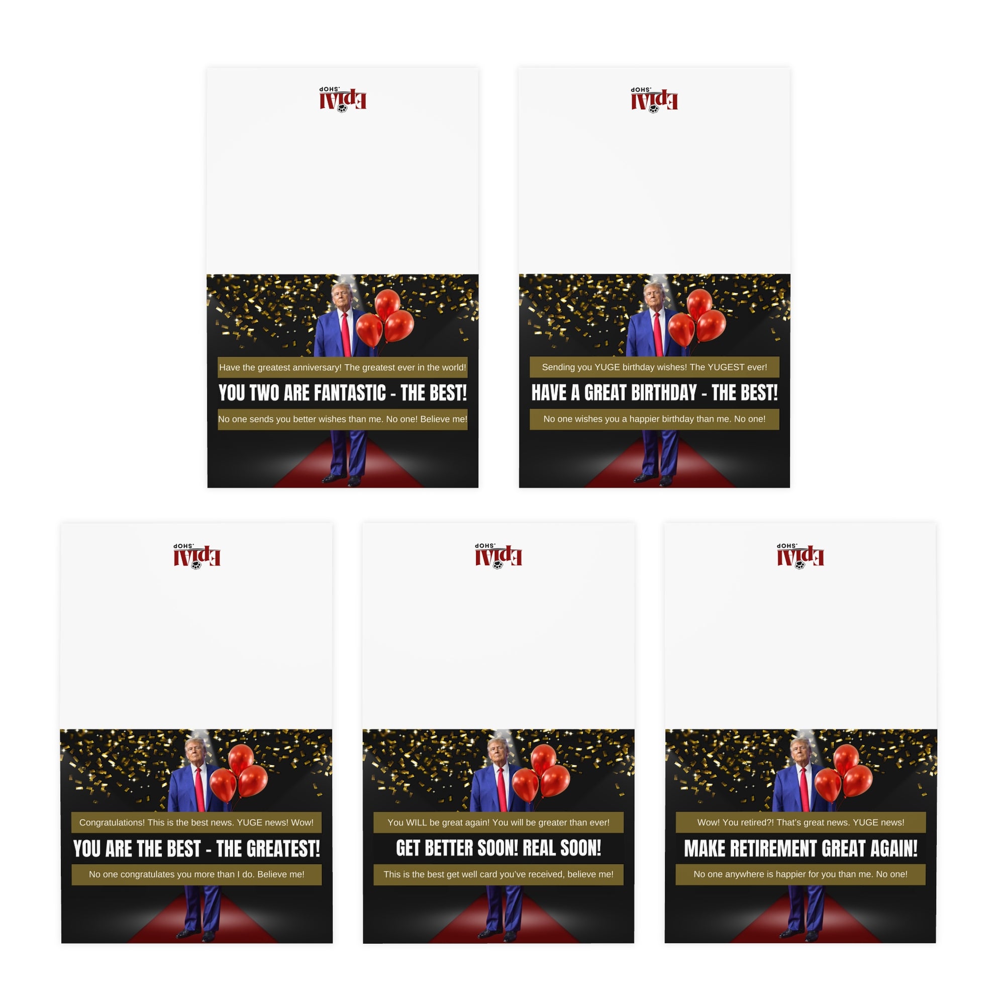 Donald Trump Multi-Design Greeting Cards, Blank Inside (5-Pack)
