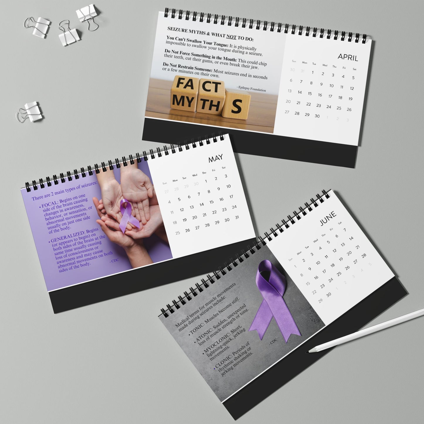 Epilepsy Awareness Month-by-Month Desktop Calendar (2025 grid)
