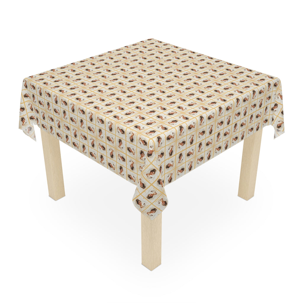 Charming Golden Cat Lady Tablecloth