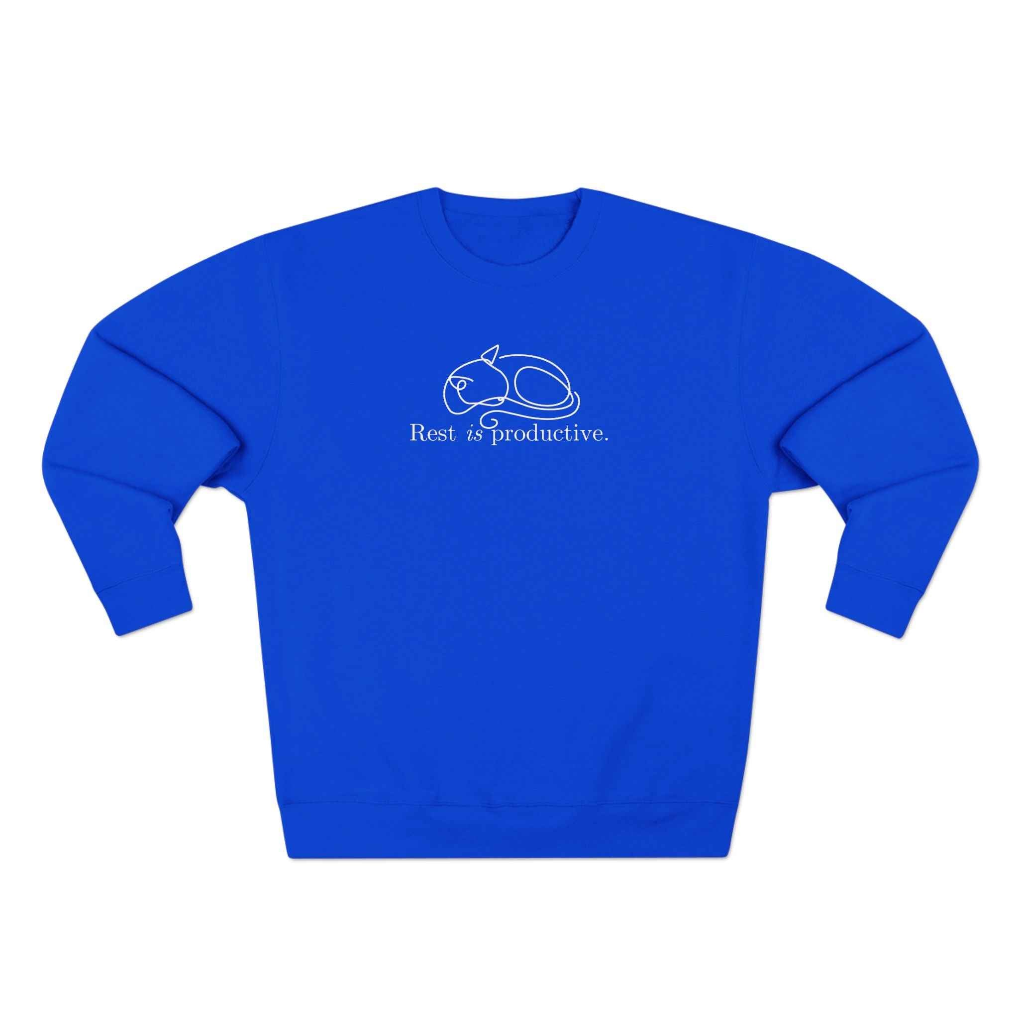 “Rest Is Productive” Minimalist Cat Sweatshirt – Comfort Fleece Pullover