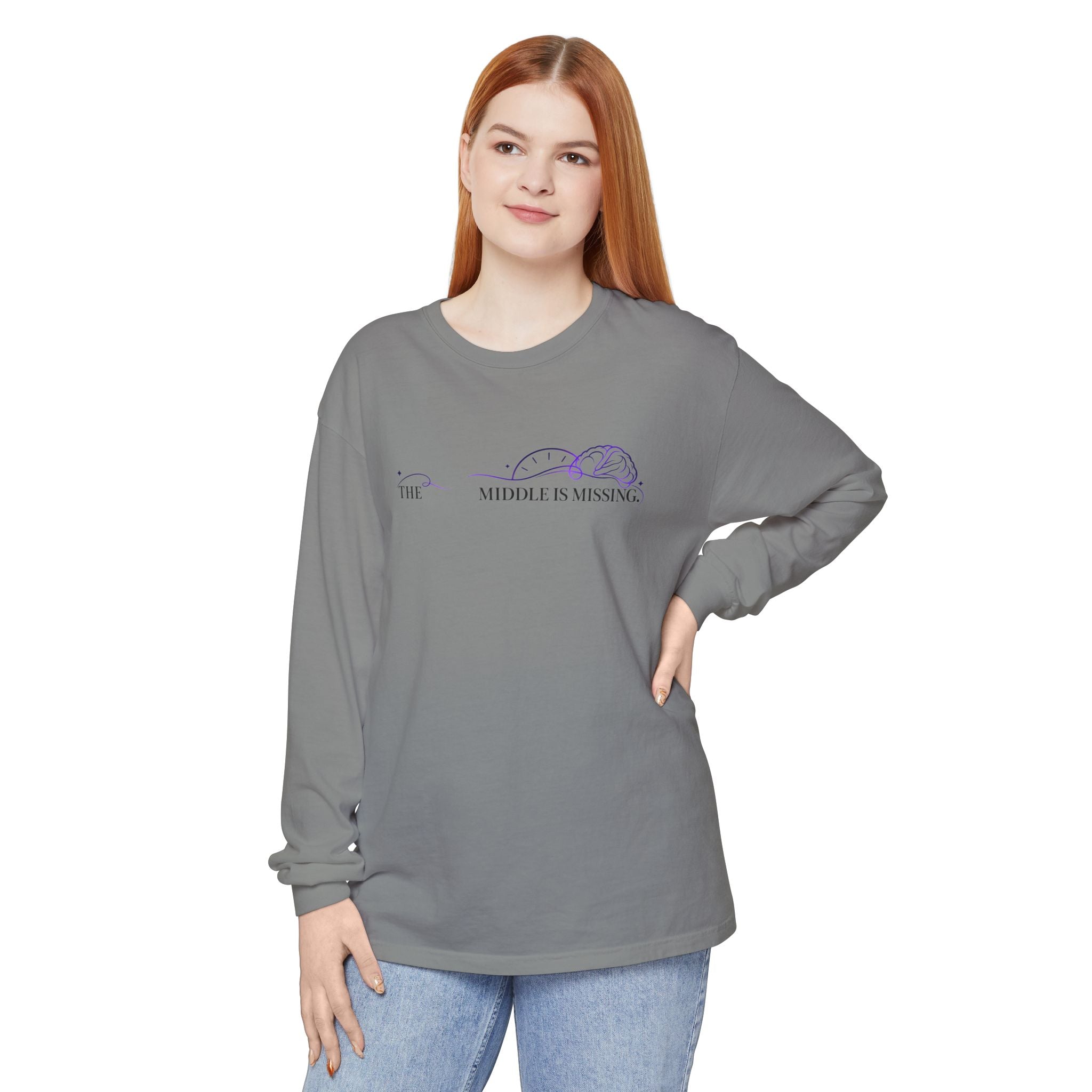 Long Sleeve T‑Shirt — “The Middle Is Missing” Minimal Brain Puzzle Design