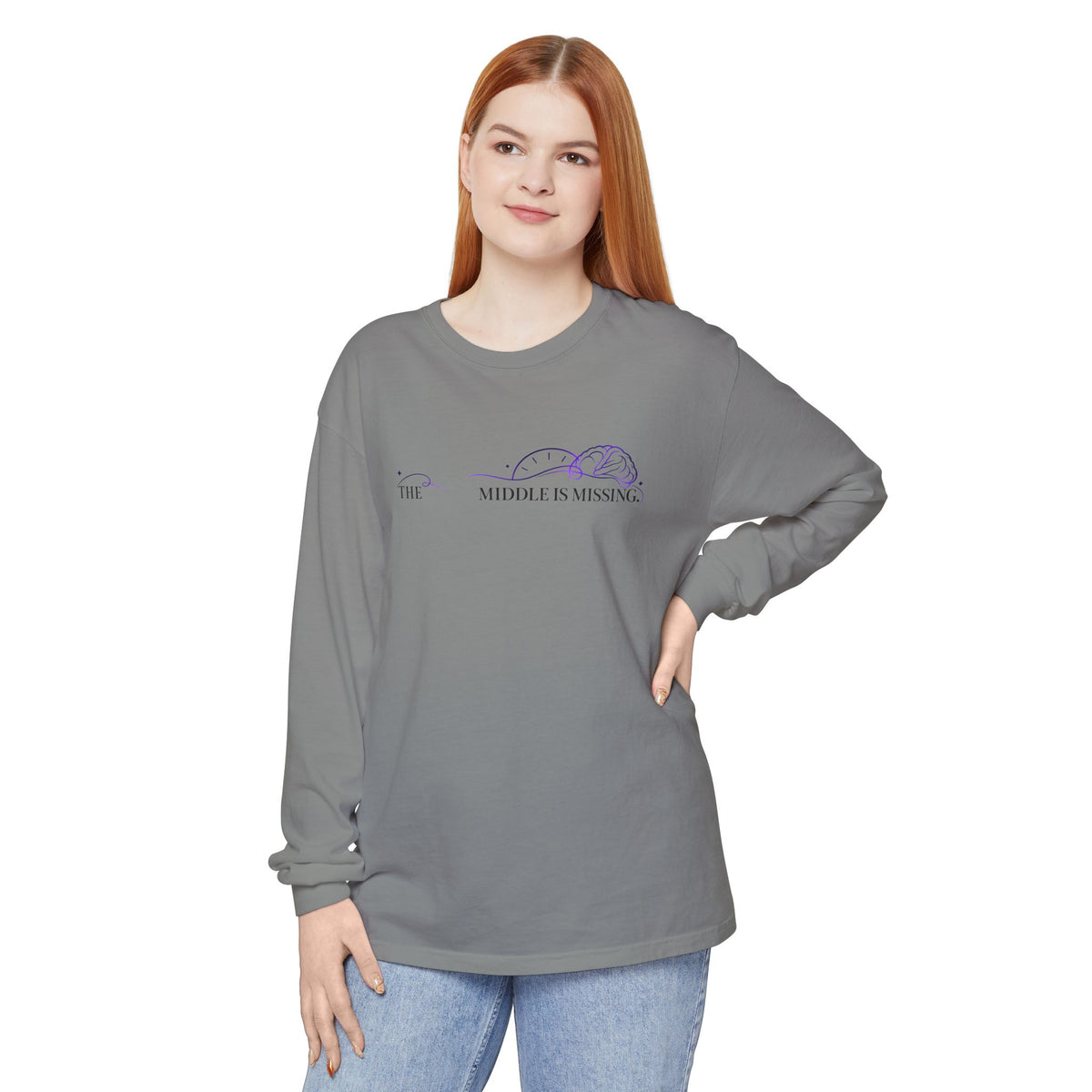 Long Sleeve T‑Shirt — “The Middle Is Missing” Minimal Brain Puzzle Design