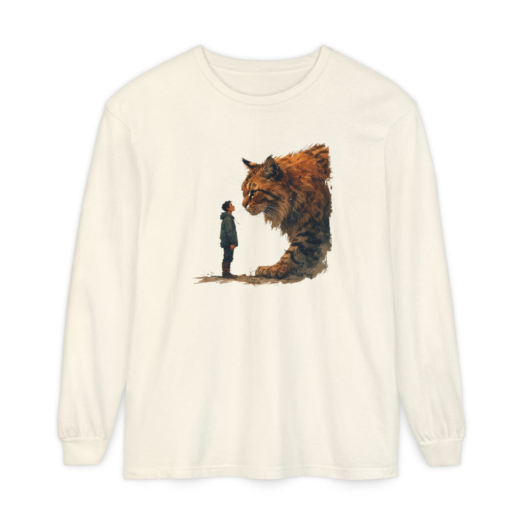 Whimsical Long Sleeve T-Shirt with Giant Cat Design