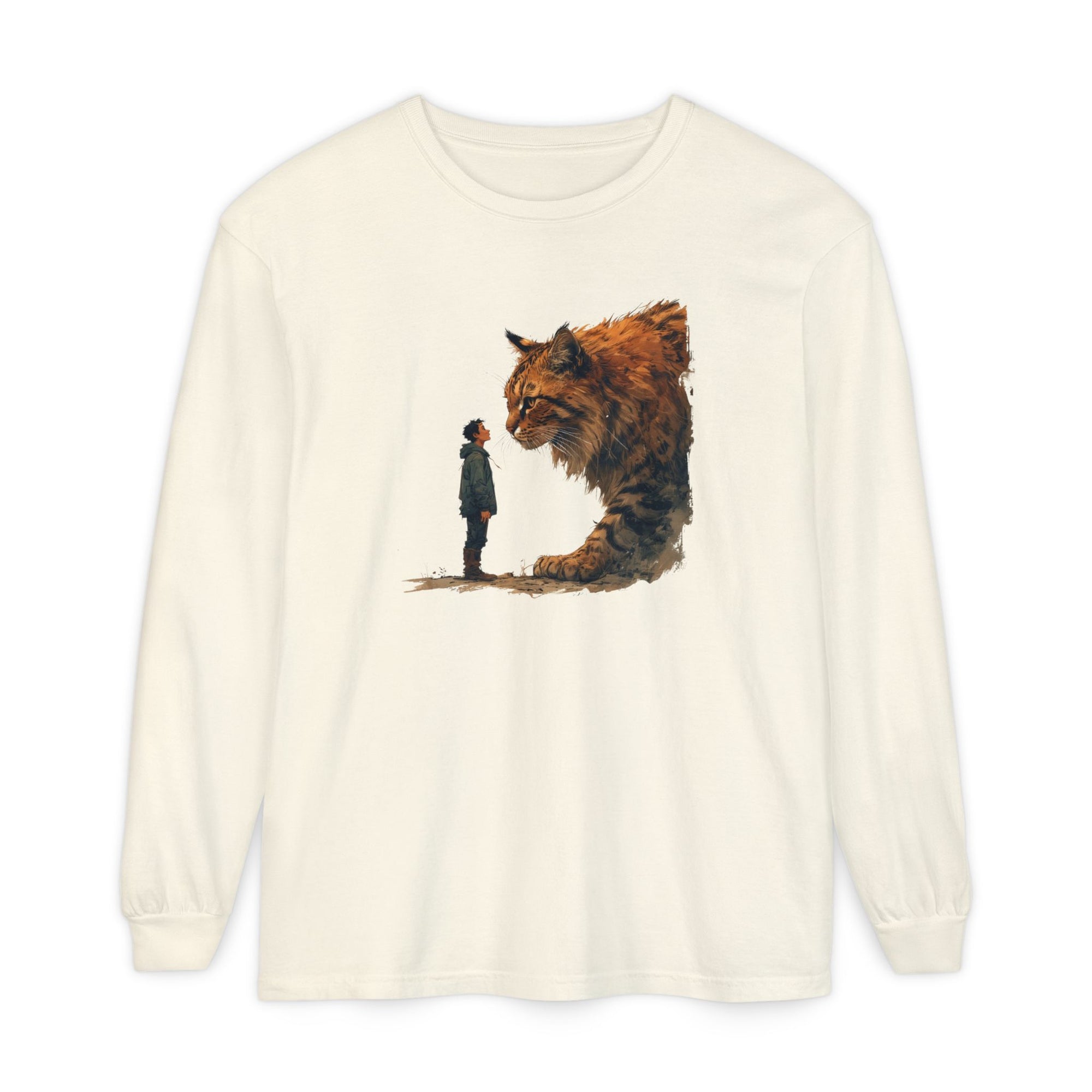 Whimsical Long Sleeve T-Shirt with Giant Cat Design