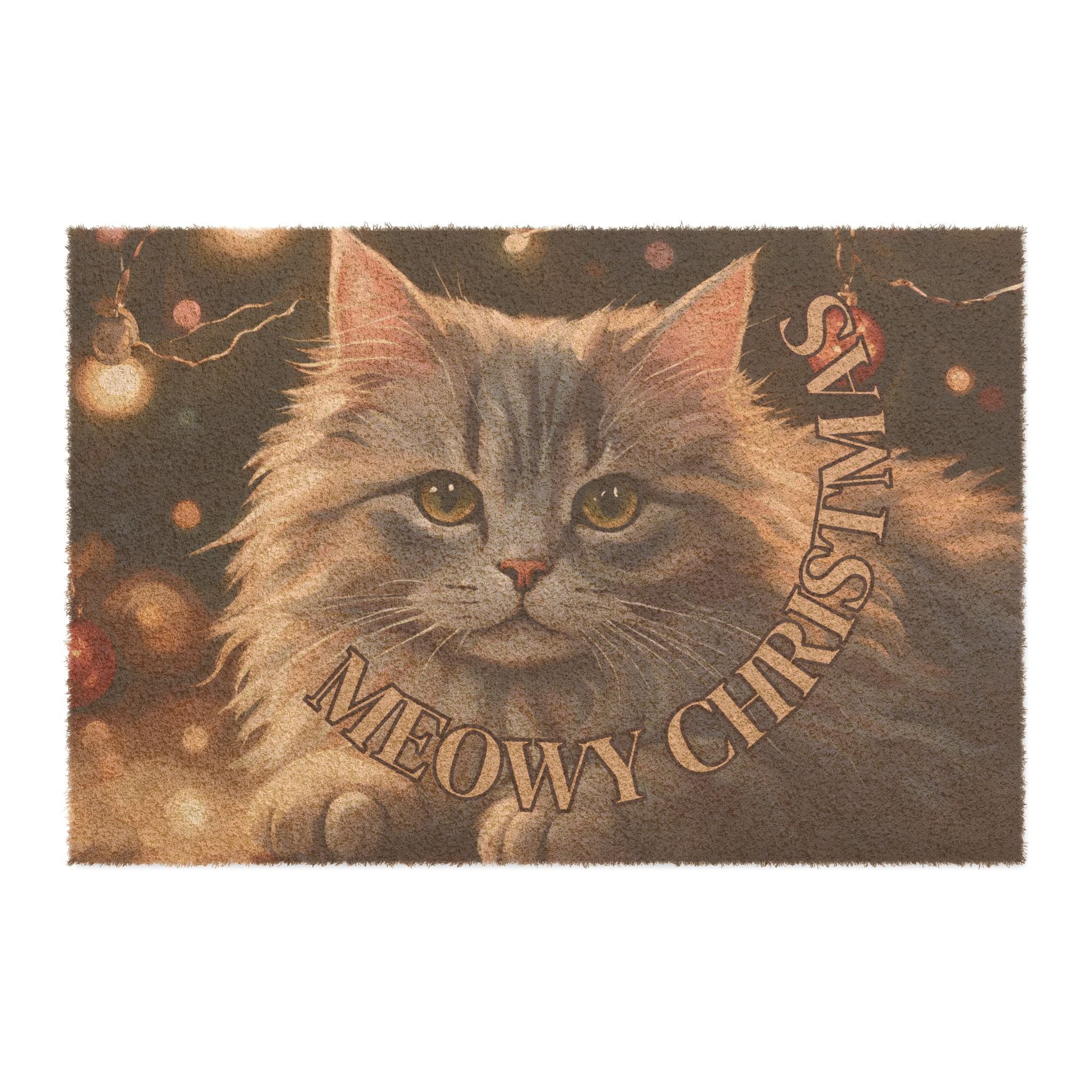 Photo depicting the ​Meowy Christmas Fluffy Kitty Doormat from EpiAl's Shop.