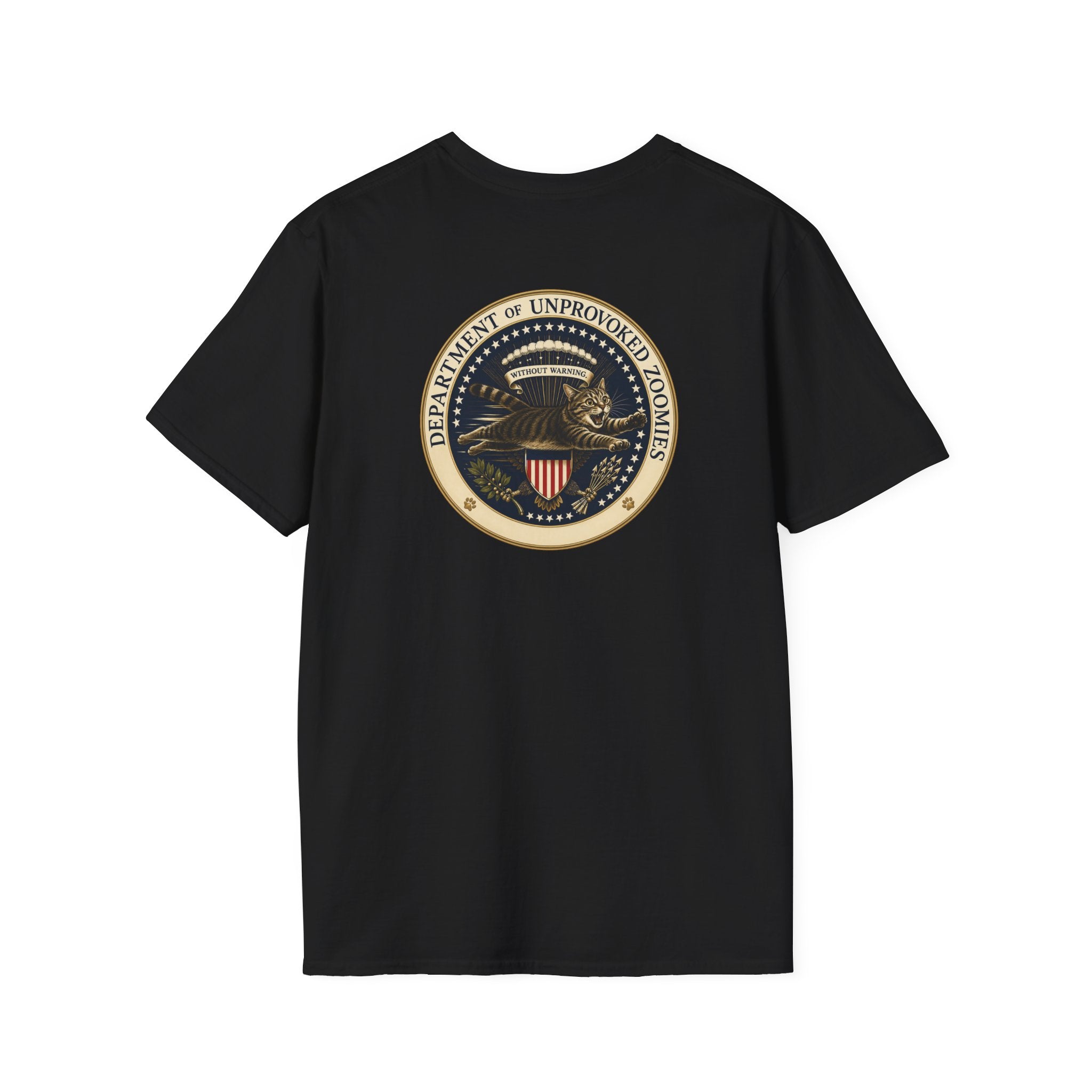 Department of Unprovoked Zoomies Cat T-Shirt | Faux Government Seal Tee