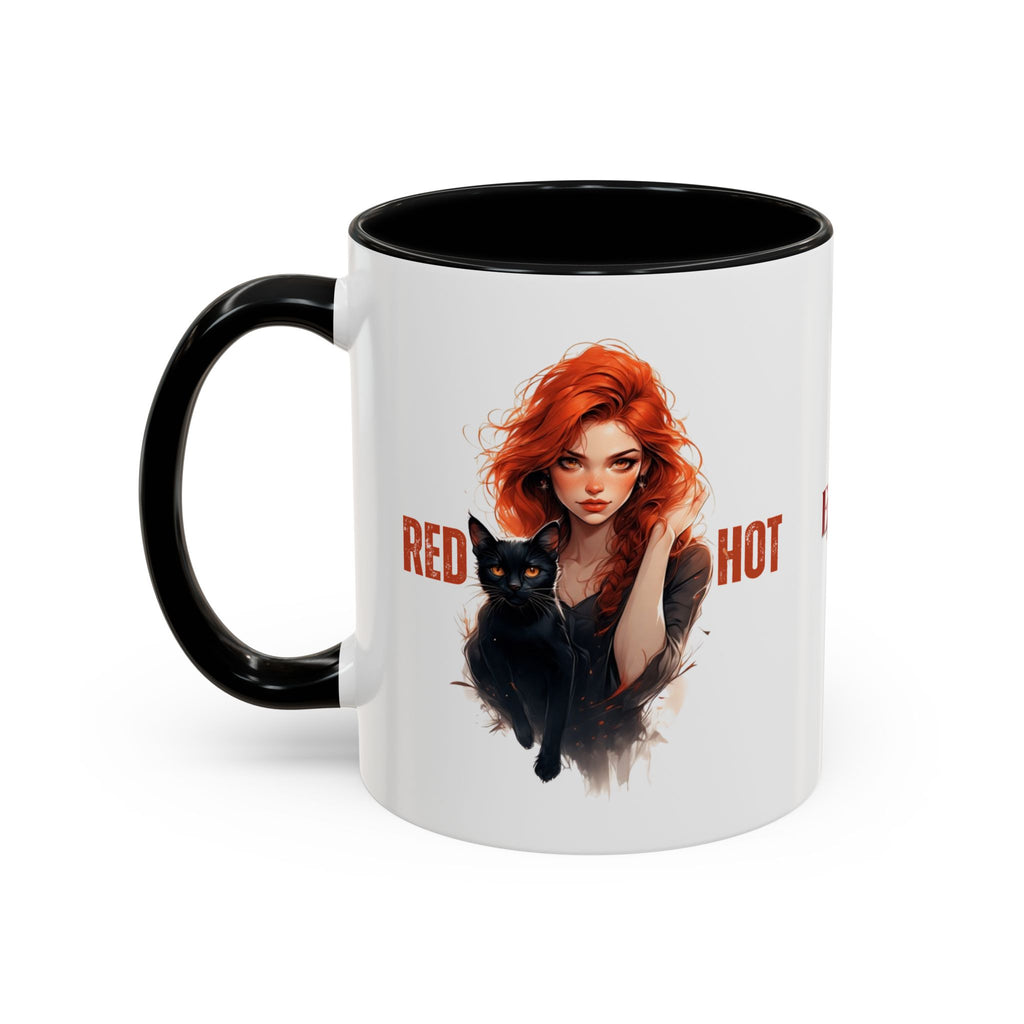 Red Hot Coffee Mug with Artistic Cat-Themed Design