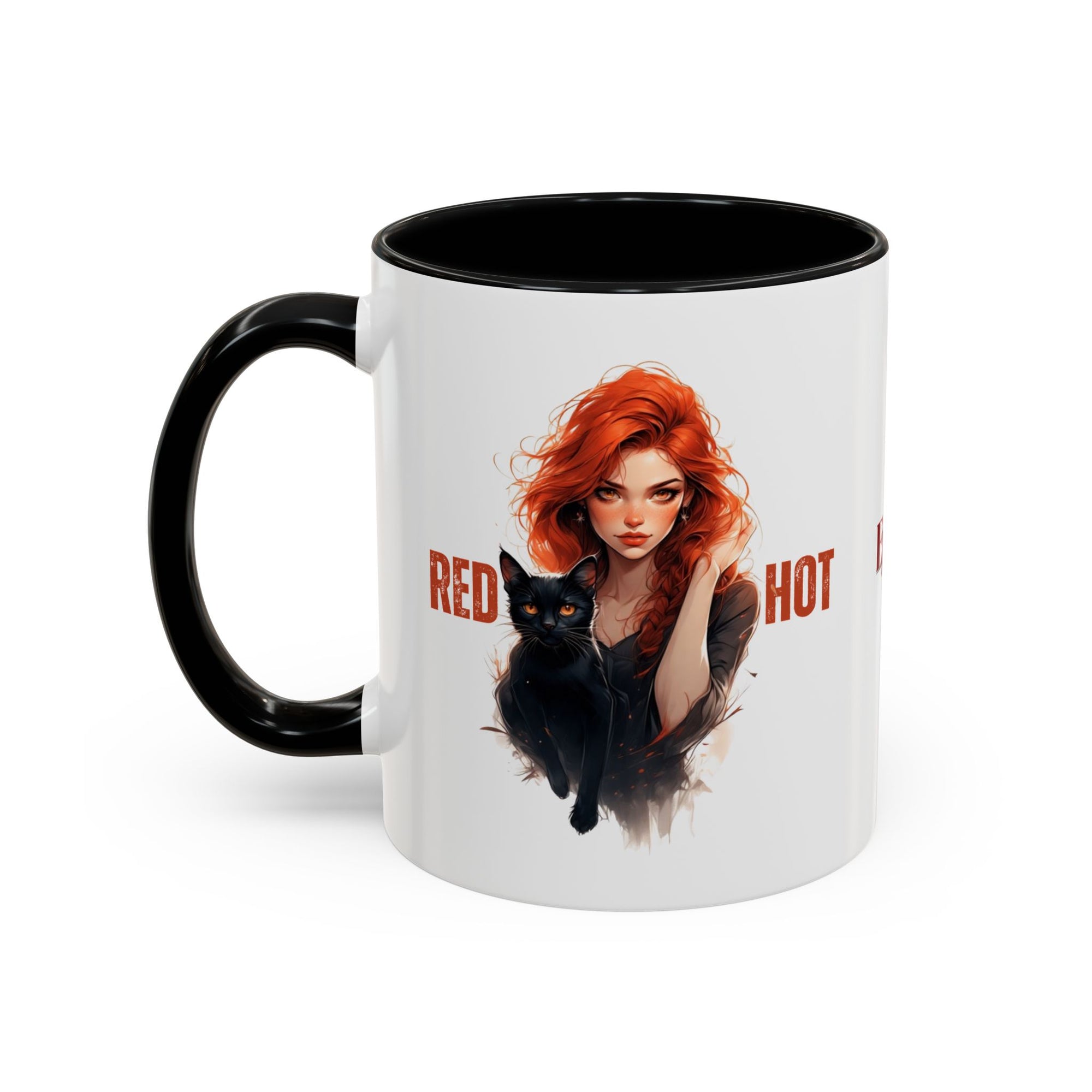 Red Hot Coffee Mug with Artistic Cat-Themed Design