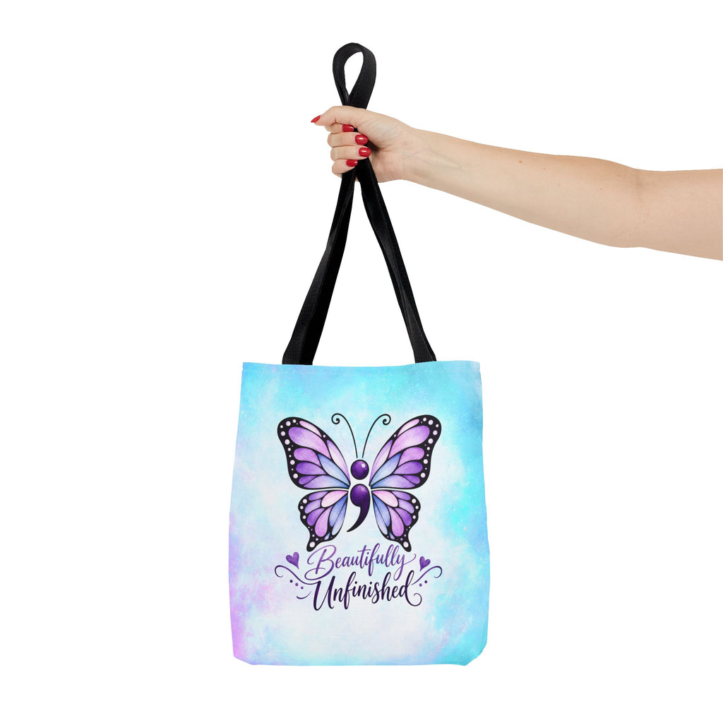 Beautifully Unfinished Semicolon Butterfly Suicide Awareness Tote Bag