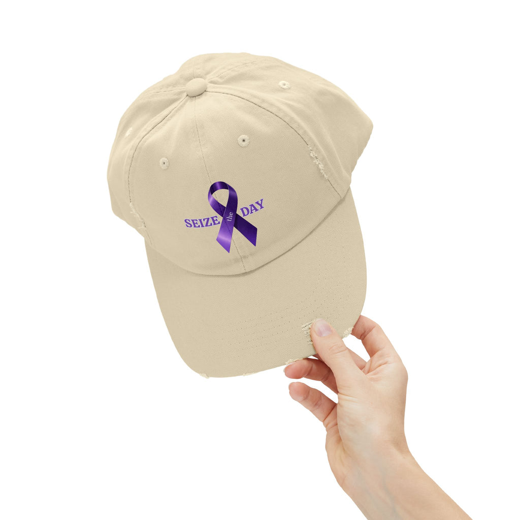 Purple Ribbon Distressed Cap