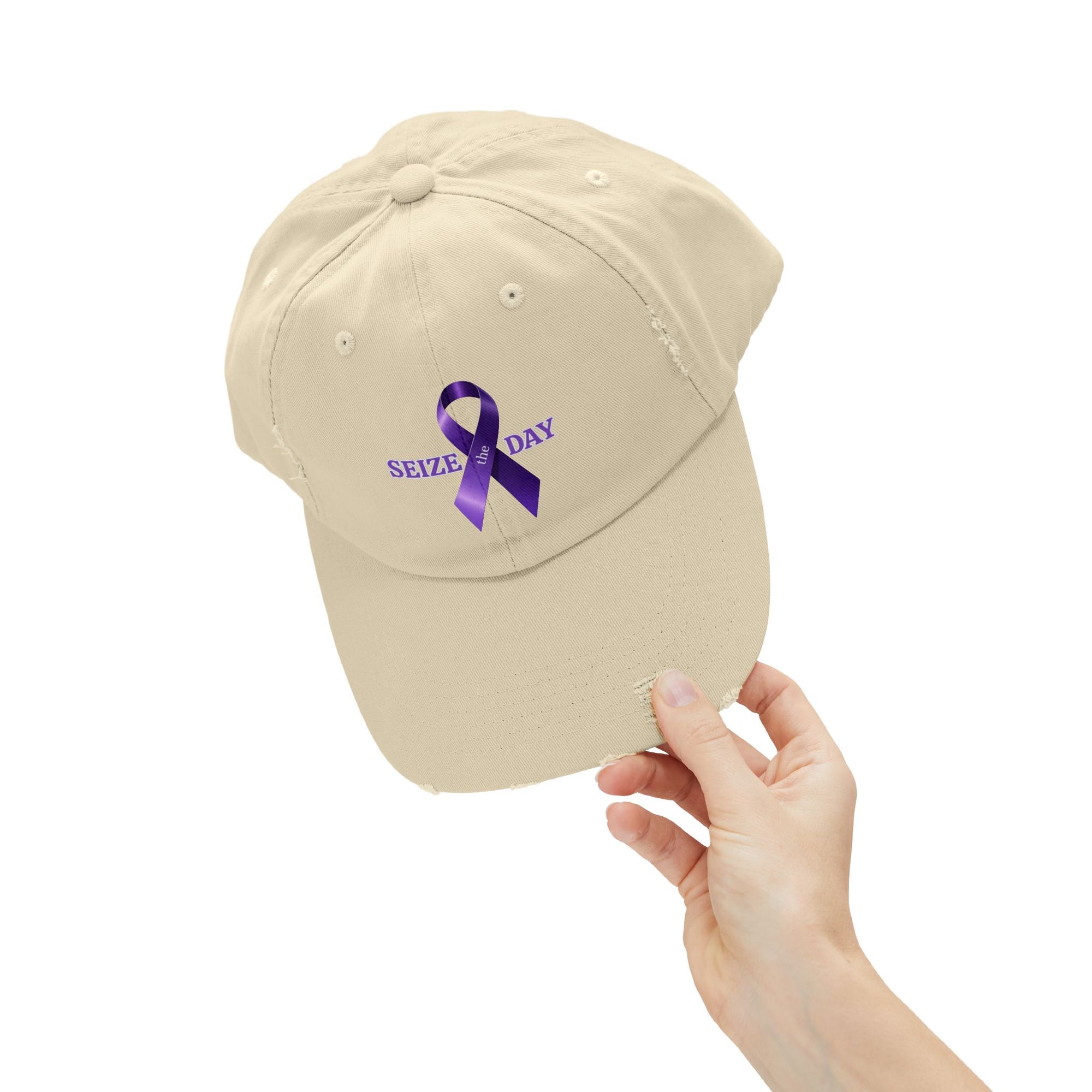 Purple Ribbon Distressed Cap