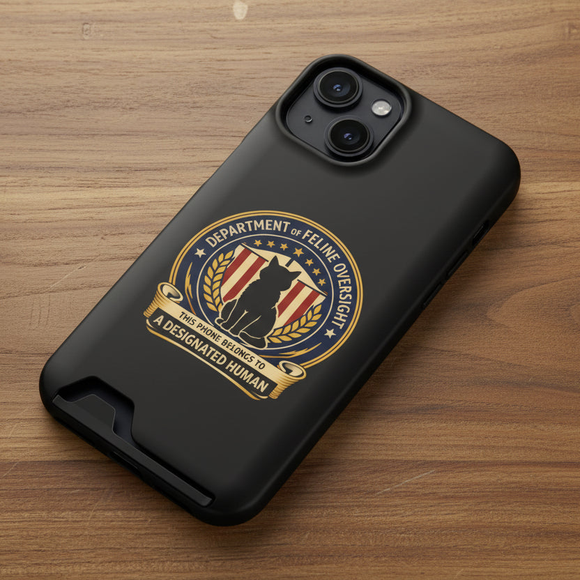 Department of Feline Oversight iPhone Case – “Designated Human” Official Seal, MagSafe Slim Case with Card Slot