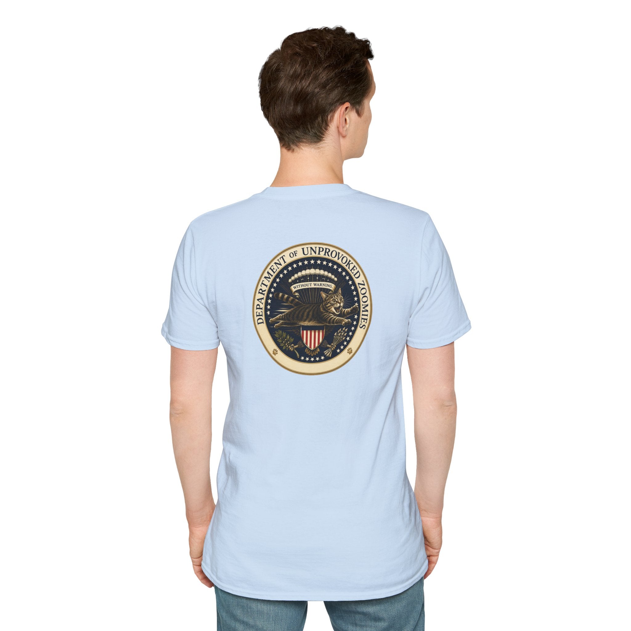 Department of Unprovoked Zoomies Cat T-Shirt | Faux Government Seal Tee