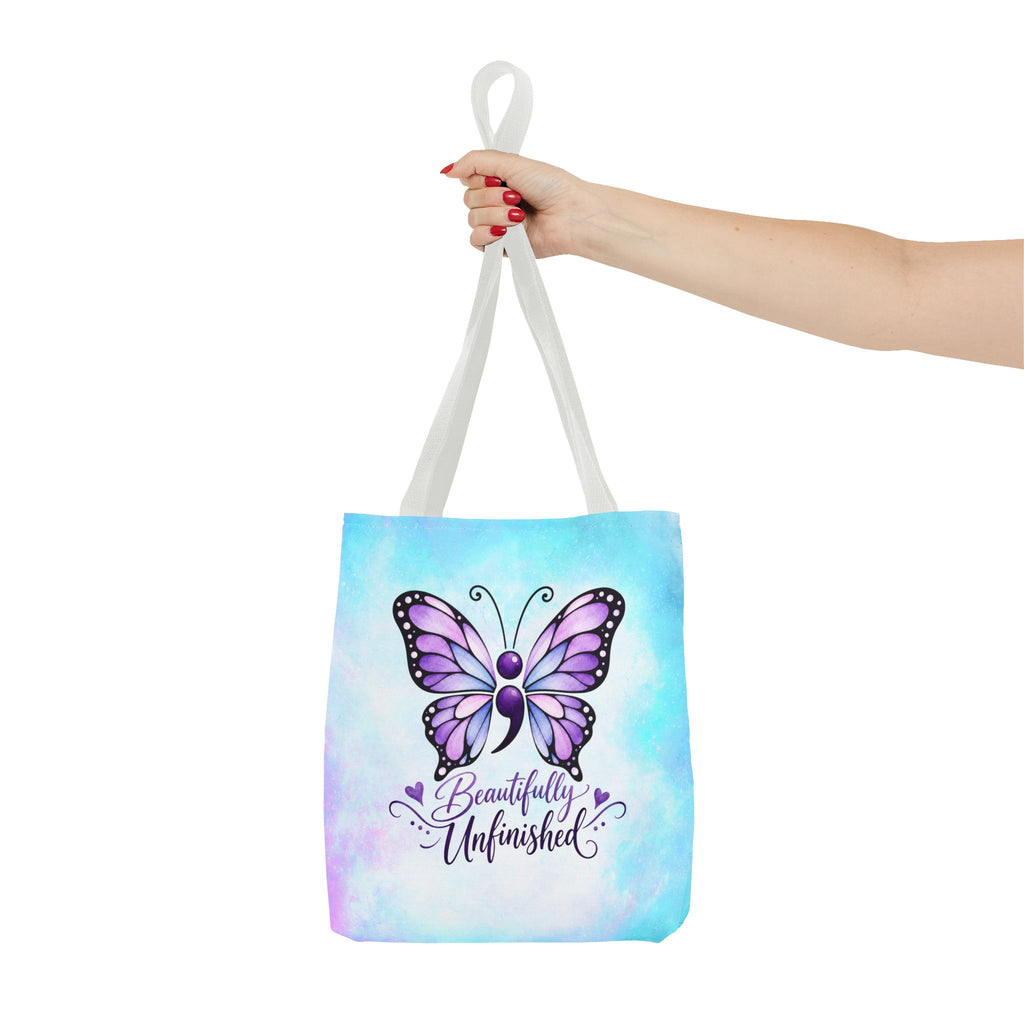 Beautifully Unfinished Semicolon Butterfly Suicide Awareness Tote Bag