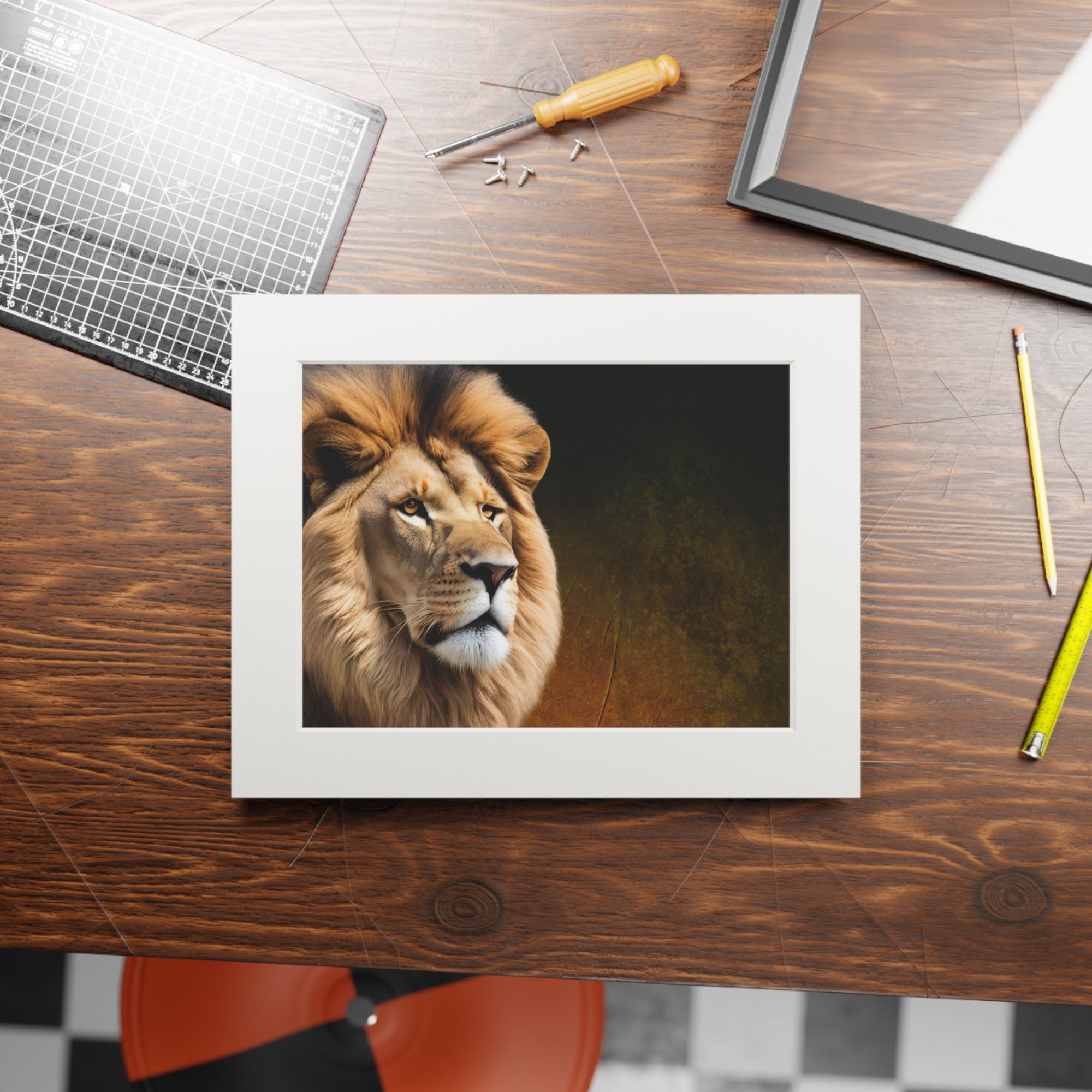 Majestic Lion Fine Art Print with Passepartout Frame Printify