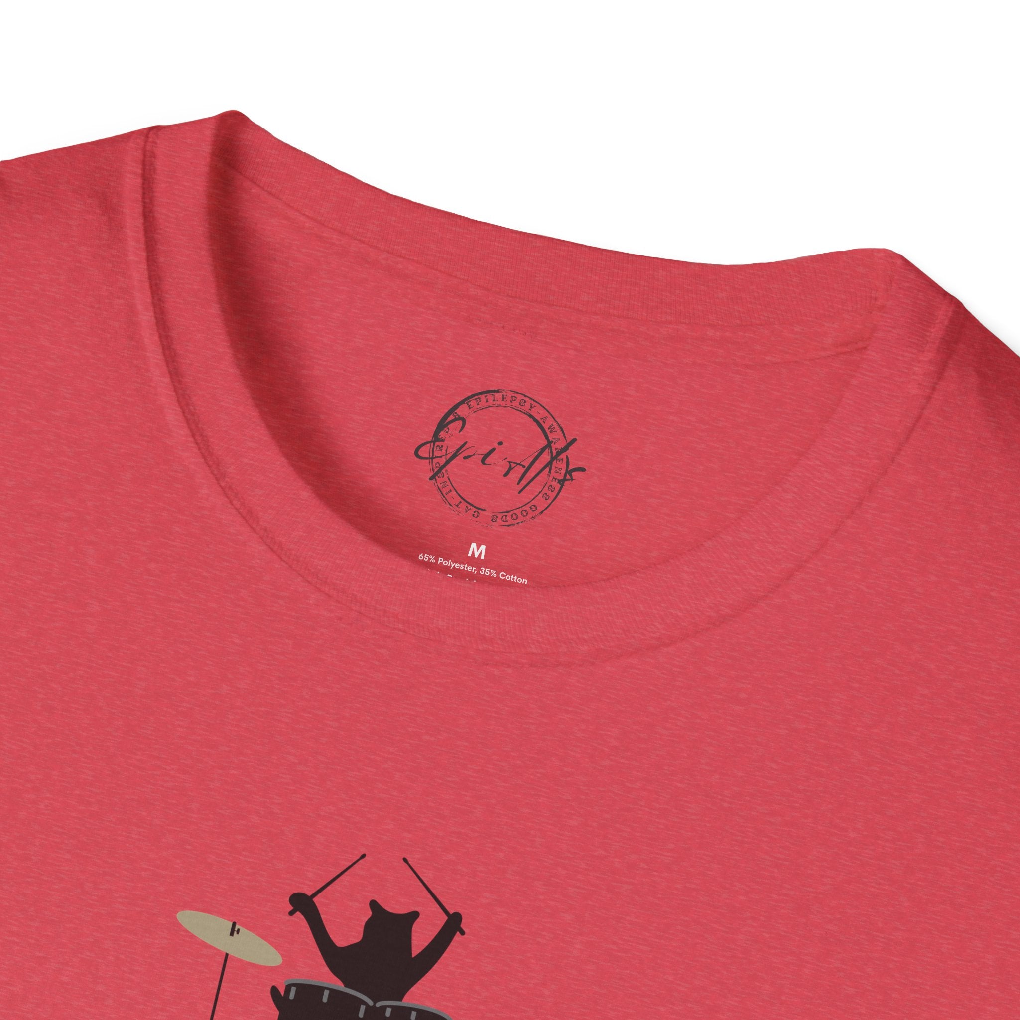Photo depicting the ​Purrcussionist Unisex Softstyle T-Shirt from EpiAl's Shop.