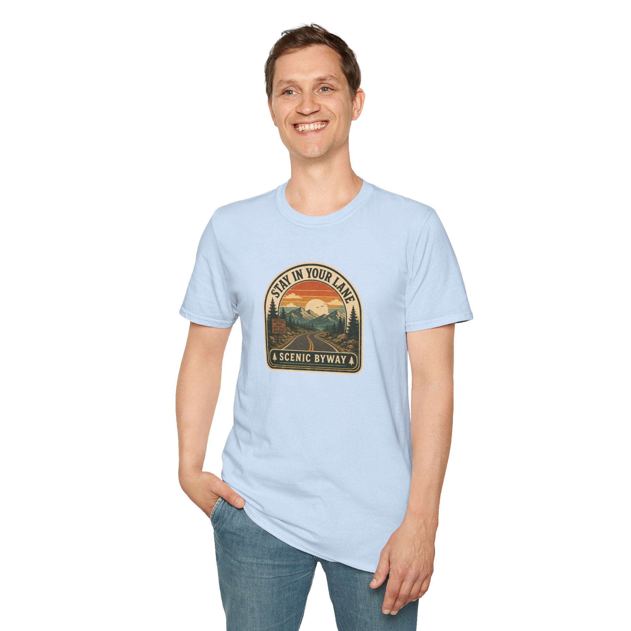 Stay in Your Lane Scenic Byway Unisex T-Shirt | Retro Road Trip Graphic Tee