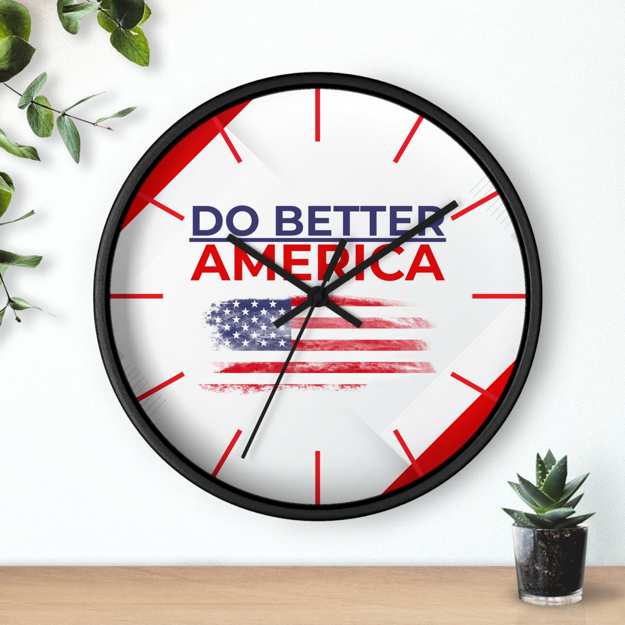 Do Better America Patriotic Silent Wall Clock – 10" Wood Frame Flag Clock