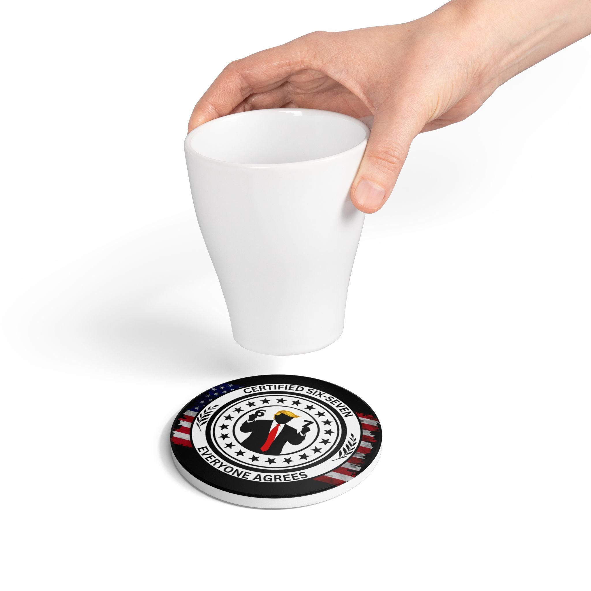 Certified Six-Seven Ceramic Coaster – Political Satire Drink Coaster