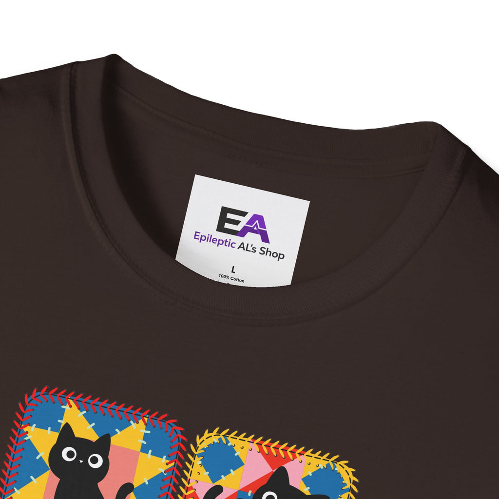 Patchwork Black Cats T-Shirt | Colorful Quilt Cat Lover Graphic Tee