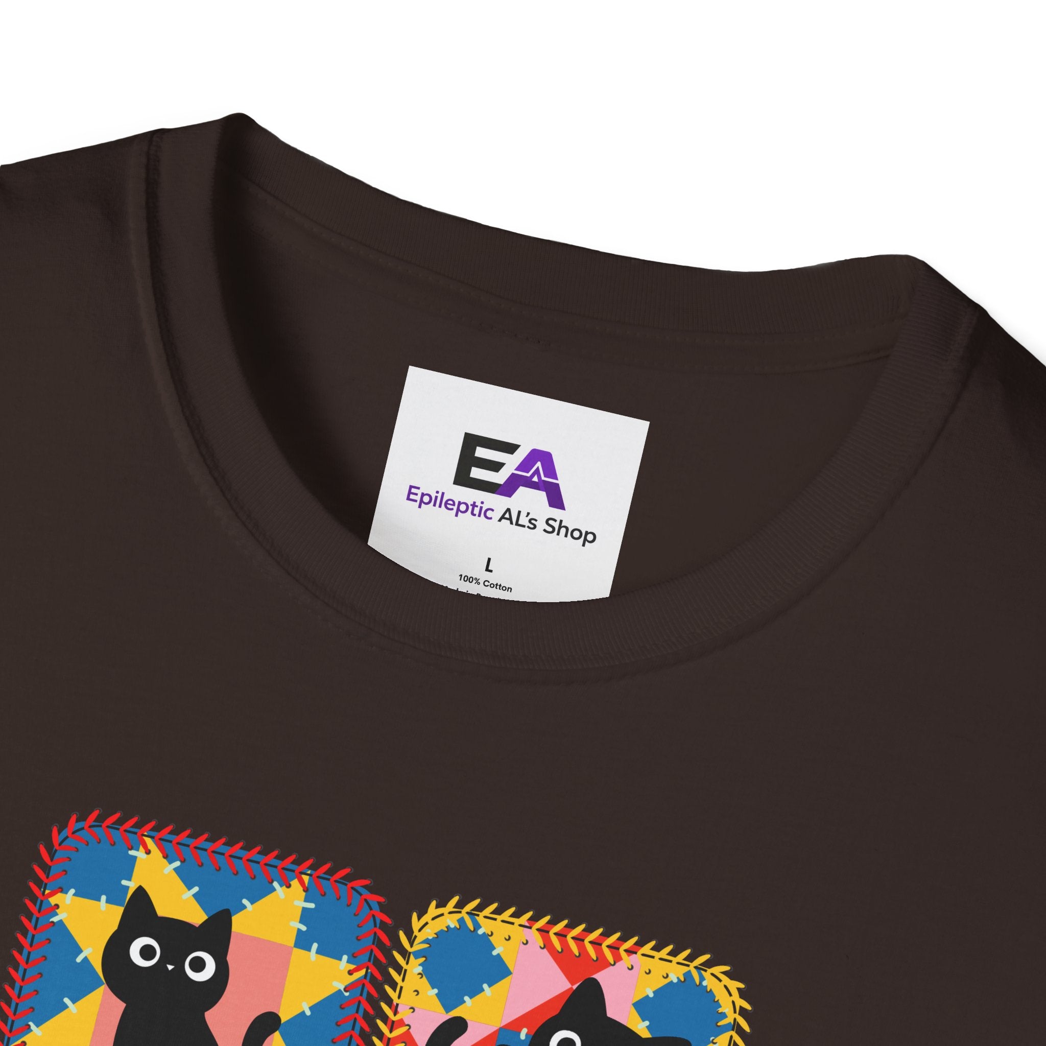 Patchwork Black Cats T-Shirt | Colorful Quilt Cat Lover Graphic Tee