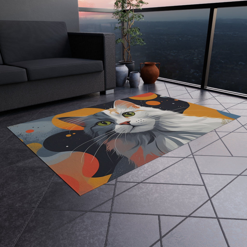 Colorful Cat-Themed Outdoor Rug, Cozy Patio Decor
