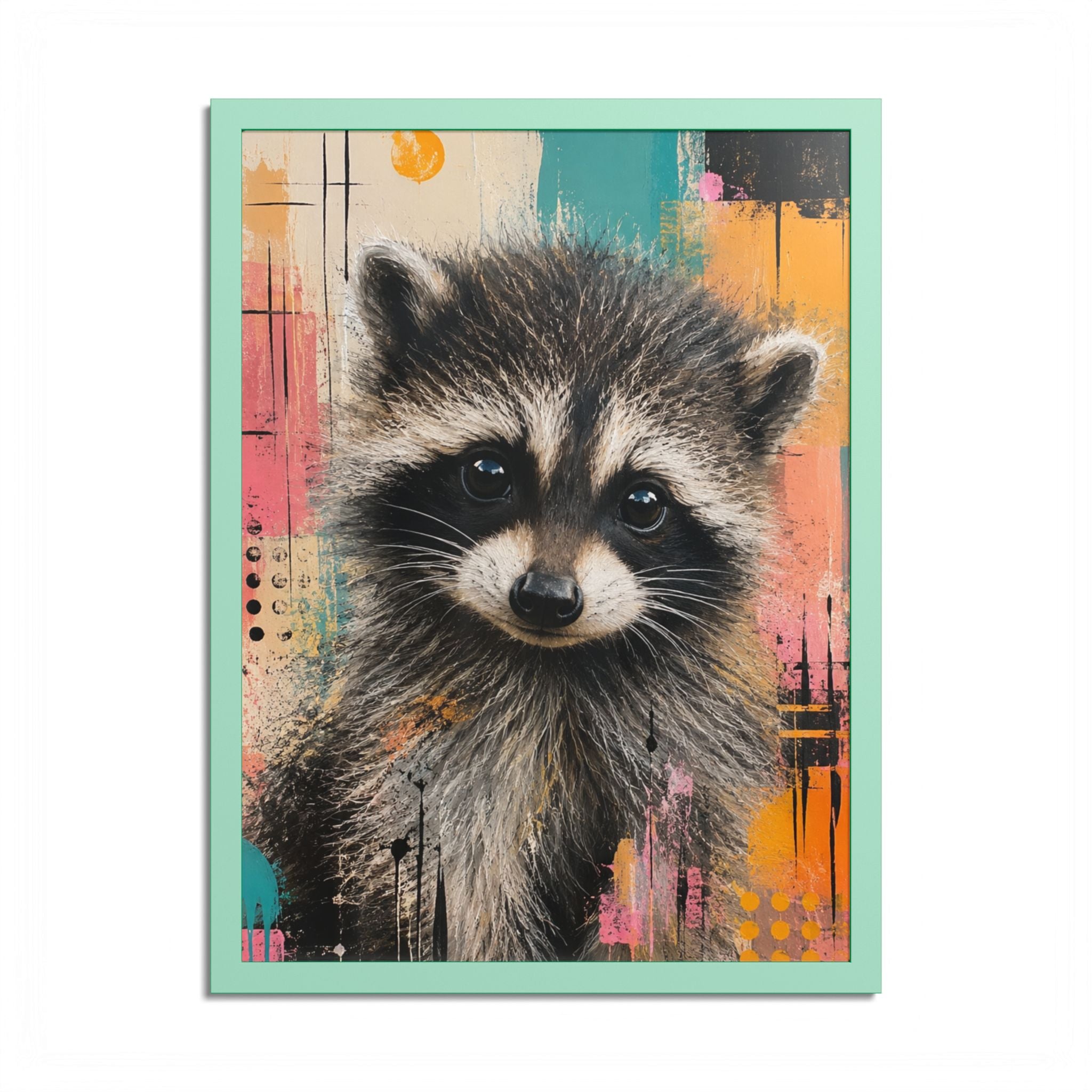 Jimothy Modern Raccoon Framed Wall Art | Colorful Contemporary Animal Portrait