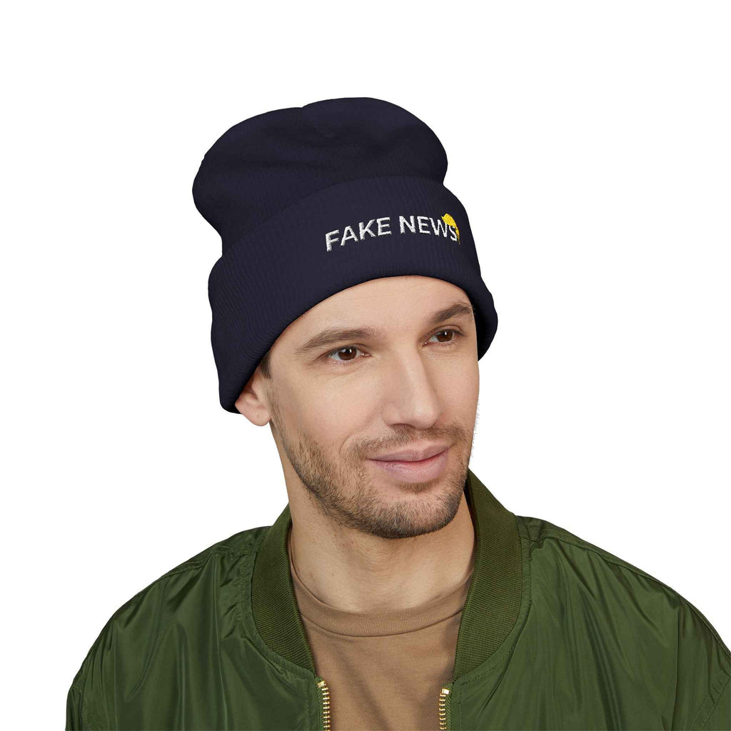 Fake News Embroidered Knit Beanie