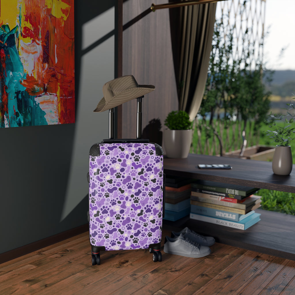 Purple Cat Paw Print Hard-Shell Suitcase | Abstract Cat Lover Luggage