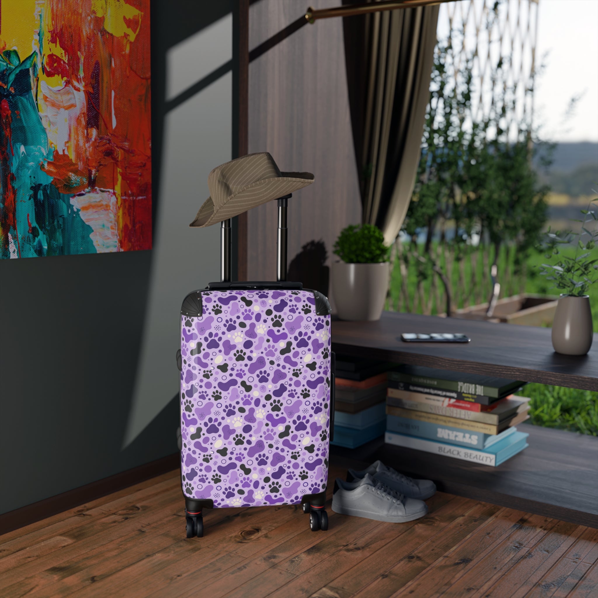 Purple Cat Paw Print Hard-Shell Suitcase | Abstract Cat Lover Luggage