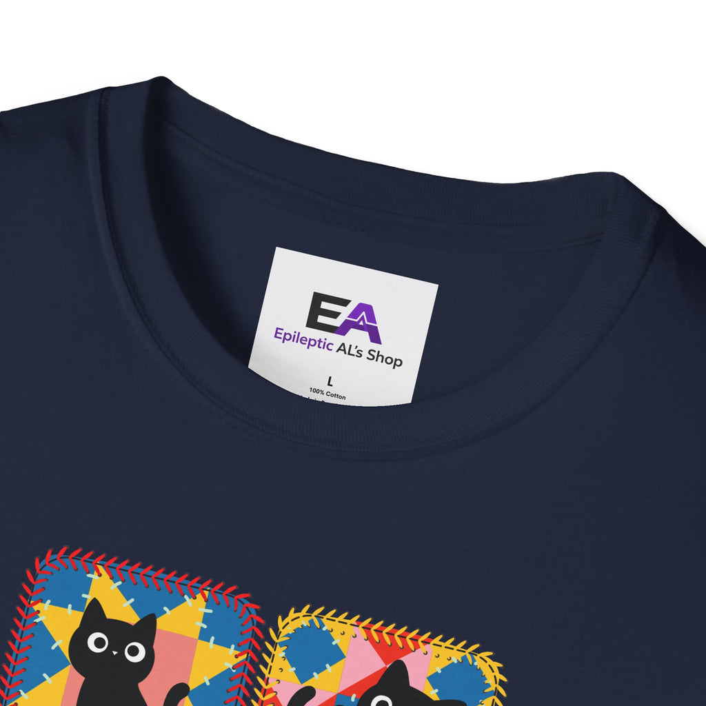 Patchwork Black Cats T-Shirt | Colorful Quilt Cat Lover Graphic Tee