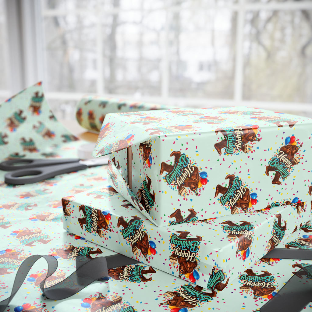 Happy Birthday Bigfoot Wrapping Paper | Sasquatch Birthday Gift Wrap