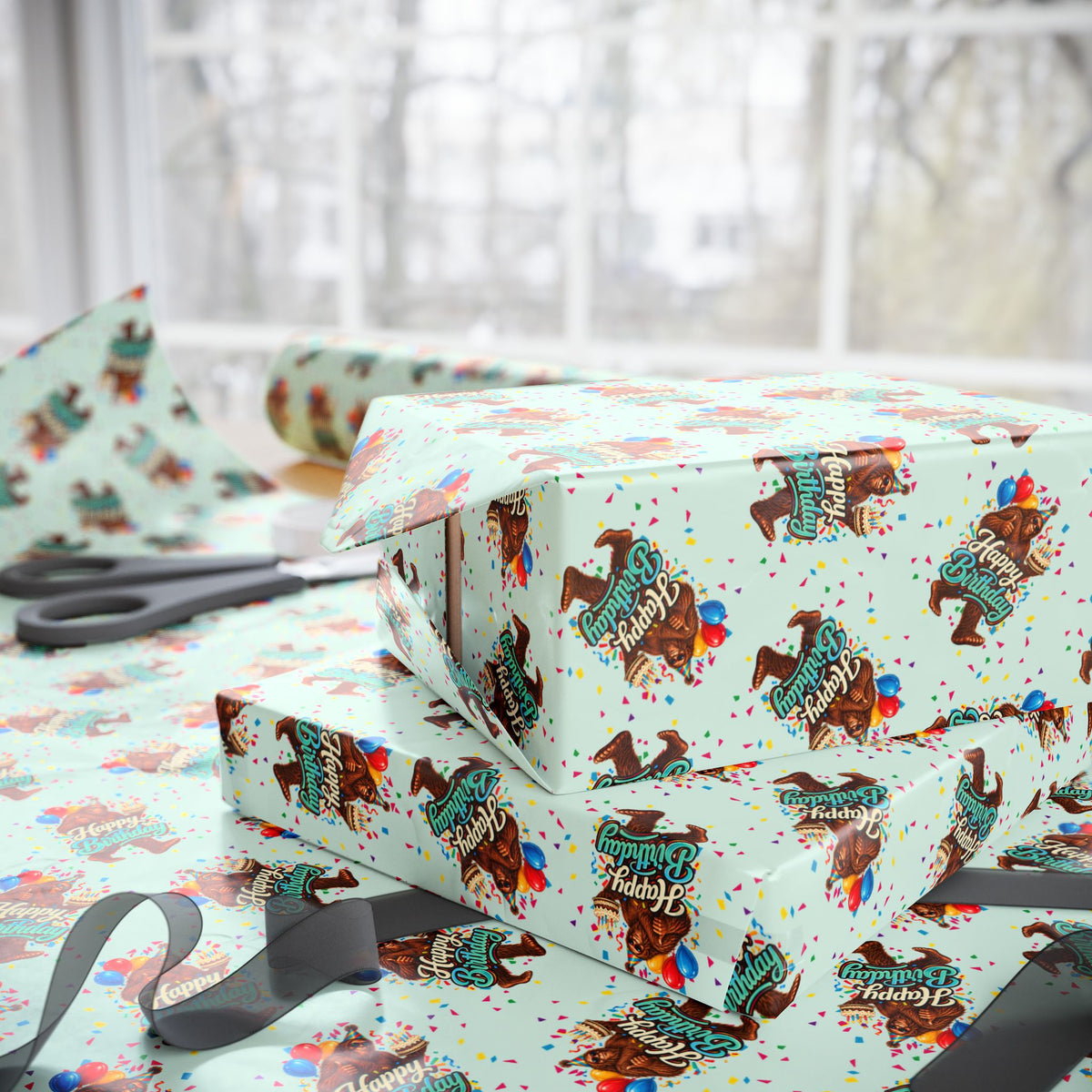 Happy Birthday Bigfoot Wrapping Paper | Sasquatch Birthday Gift Wrap
