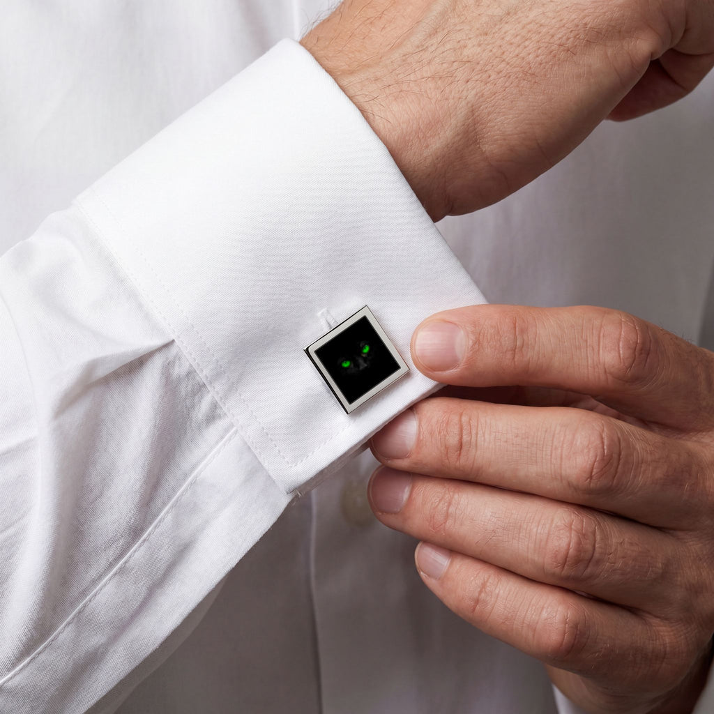 Black Cat Green Eyes Cufflinks | Gold or Silver Square Cufflinks