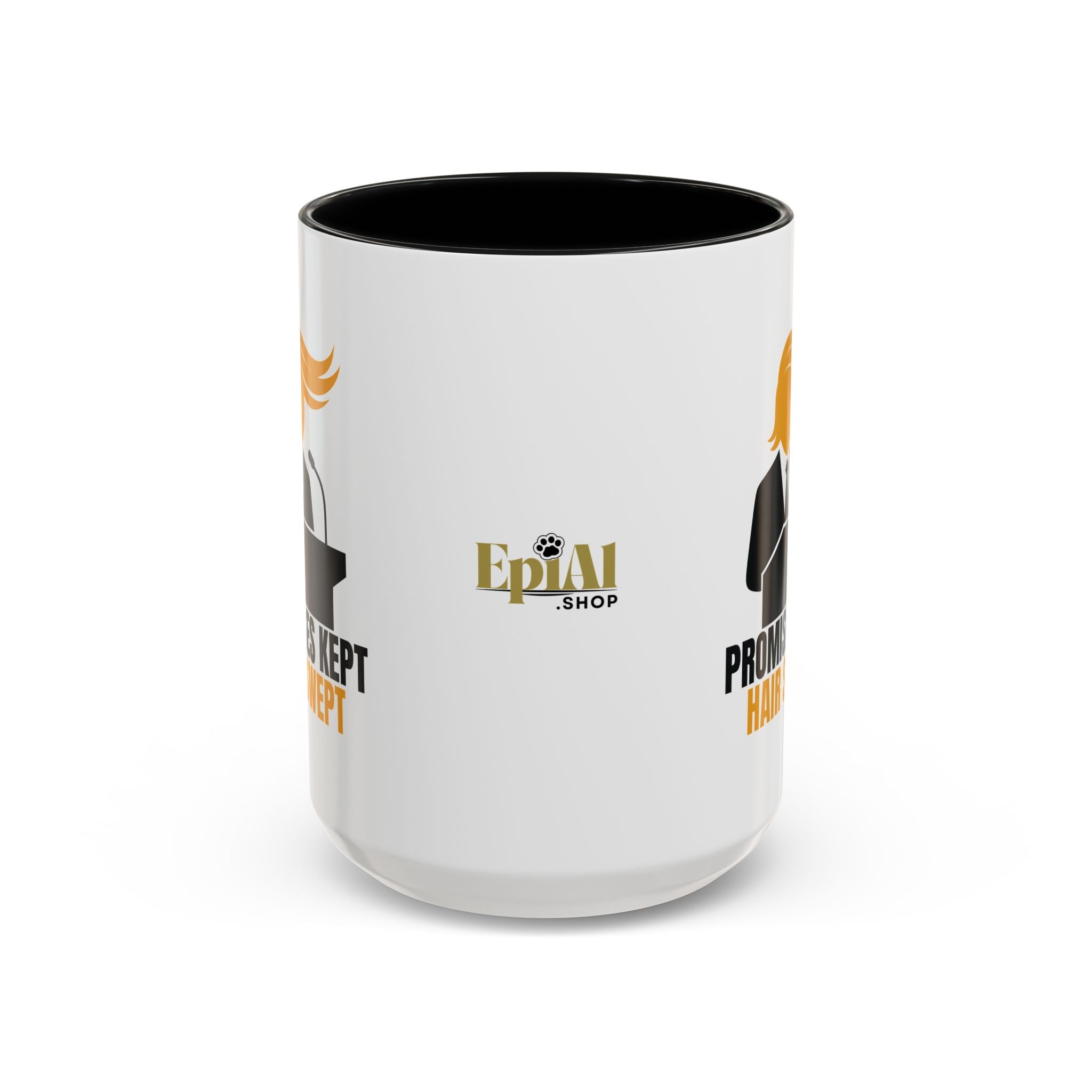 Promises Kept, Hair Swept — Two-Tone Coffee Mug (Political Parody)