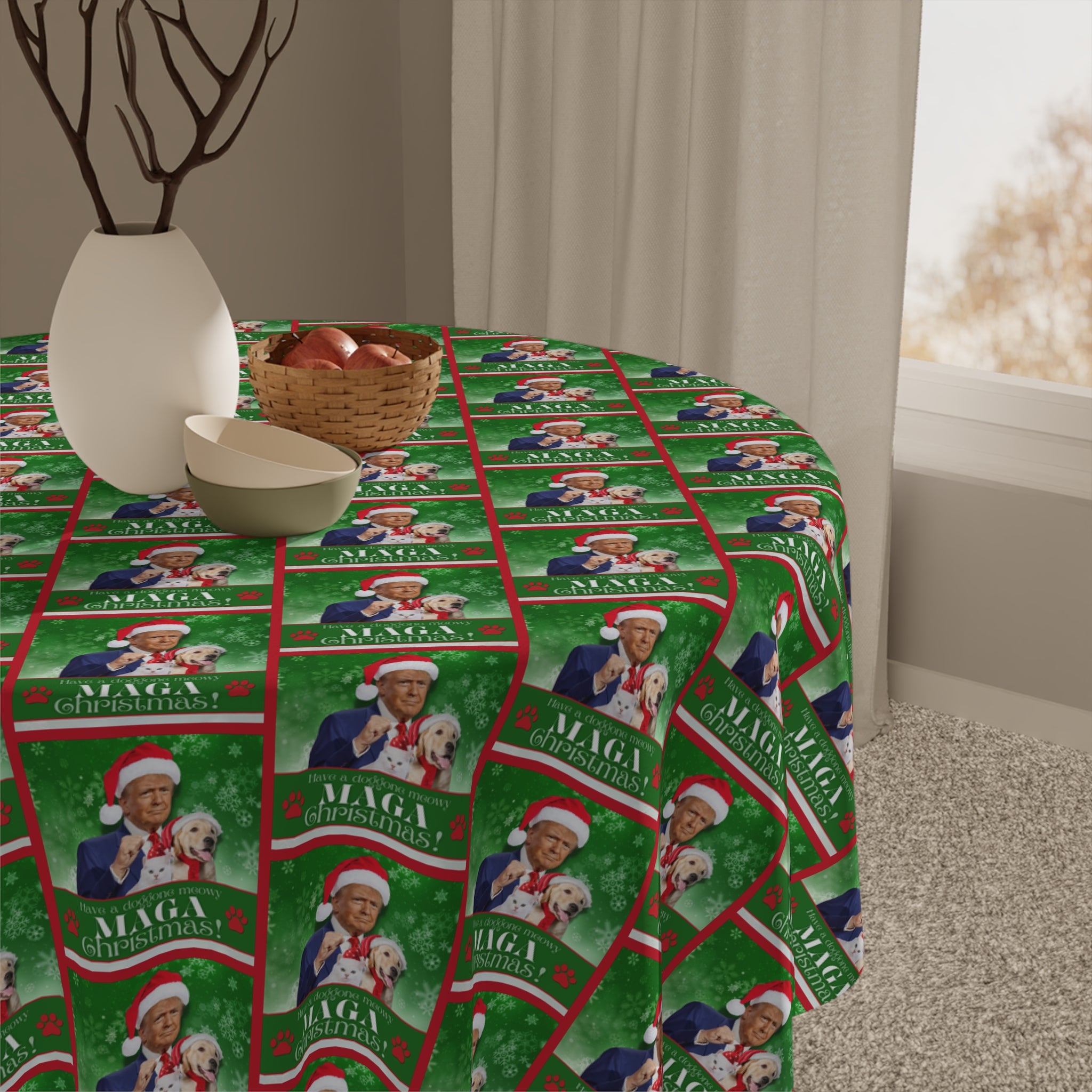 Photo depicting the ​MAGA Christmas Tablecloth from EpiAl's Shop.
