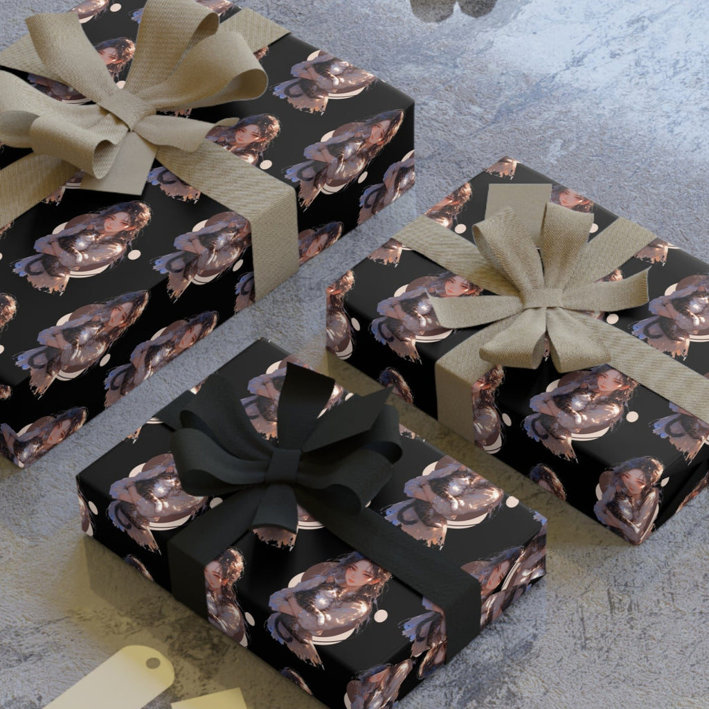 Chic Black Anime Cat Lady Gift Wrapping Paper Roll