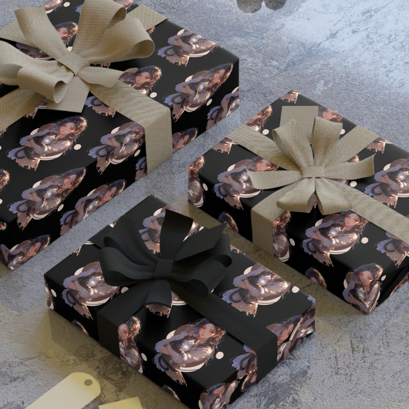 Chic Black Anime Cat Lady Gift Wrapping Paper Roll