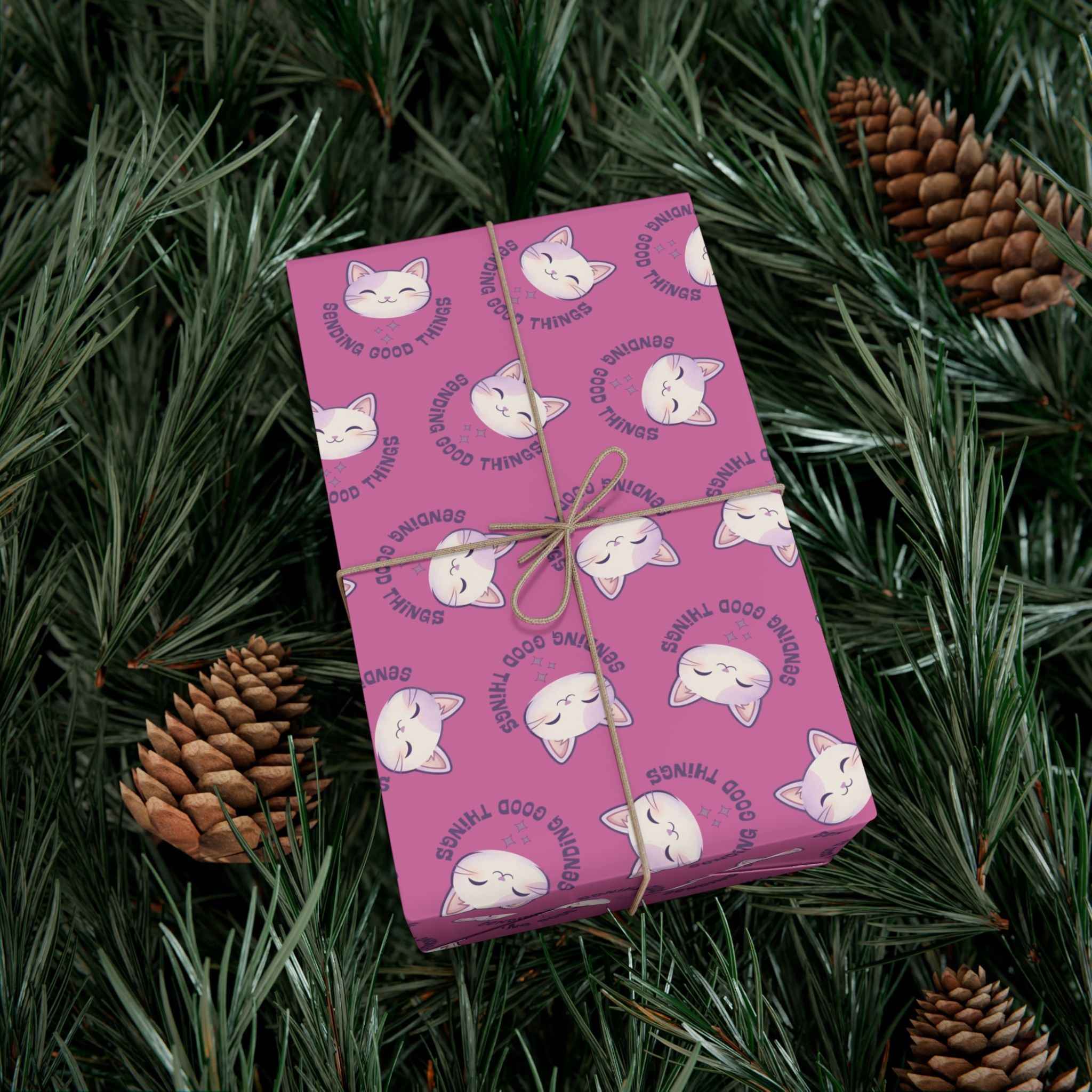 Sending Good Things Cat Gift Wrap – Pink All-Occasion Wrapping Paper