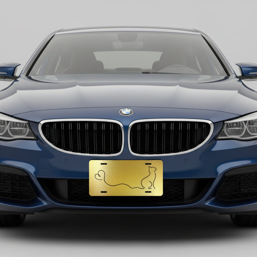 Heart-Tailed Cat Line Art Vanity Plate