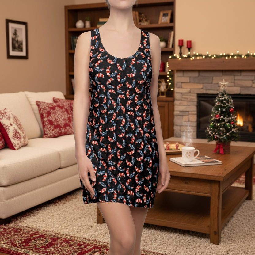 Stars & Stripes Crescent Racerback Dress – Patriotic Athletic Tank Dress