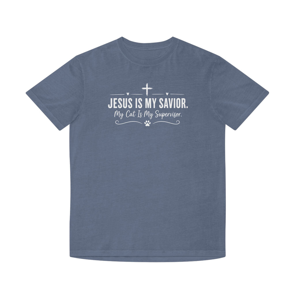Jesus Is My Savior. My Cat Is My Supervisor. Vintage- Style T-Shirt