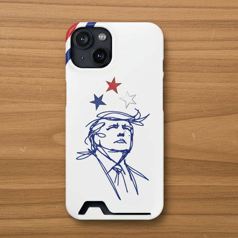 Swoop Guy iPhone Case – Minimal Line Portrait Patriotic Design, Slim Protective Case with Card Slot