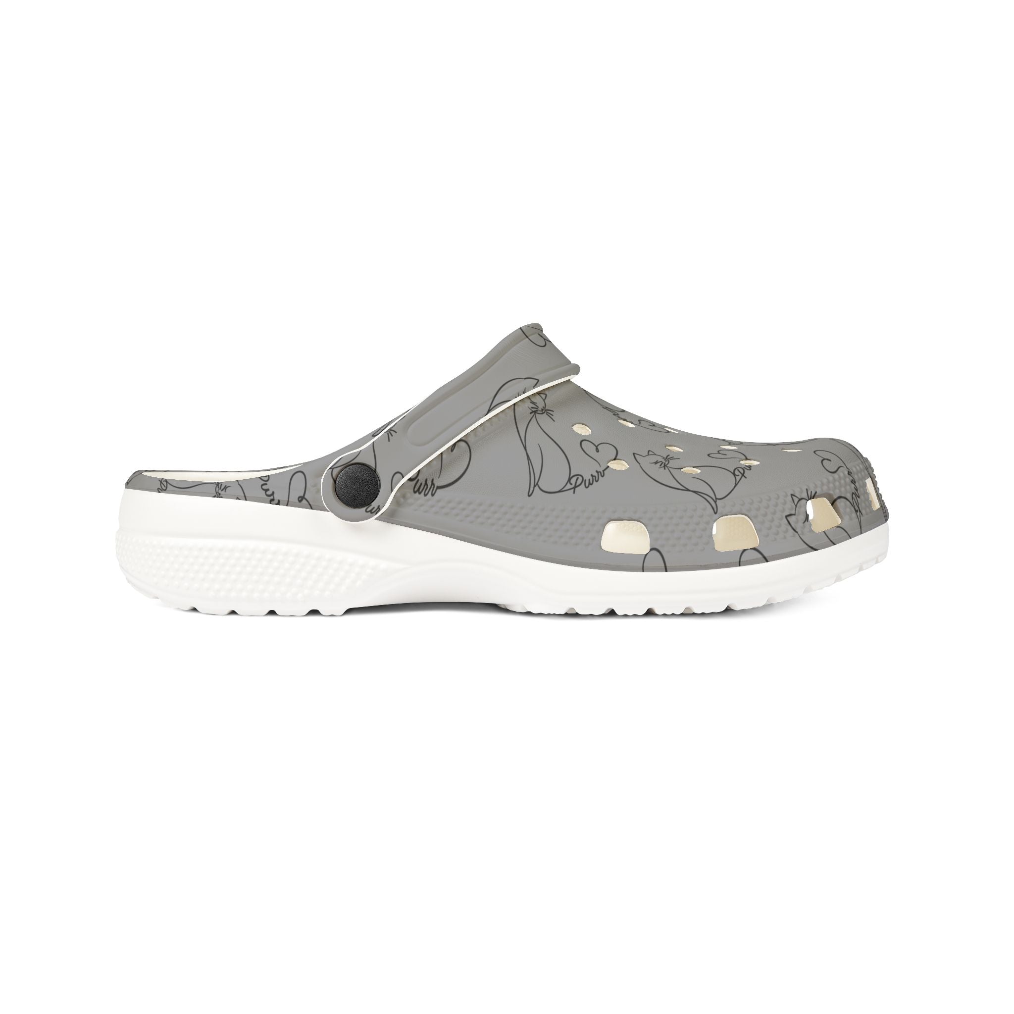 Minimalist Cat Line Art EVA Clogs – Grey All-Over Print Slip-Ons